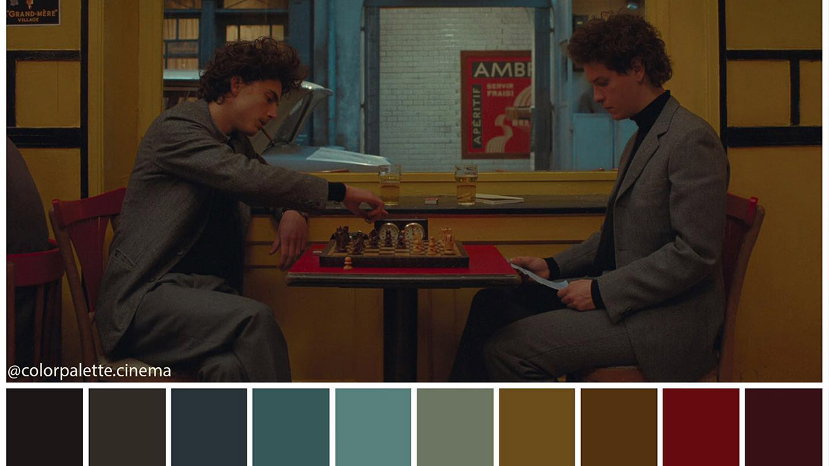 Bảng màu tông tối trong The French Dispatch. Nguồn: colorpalette.cinema Bảng màu tông tối trong The French Dispatch. Nguồn: colorpalette.cinema