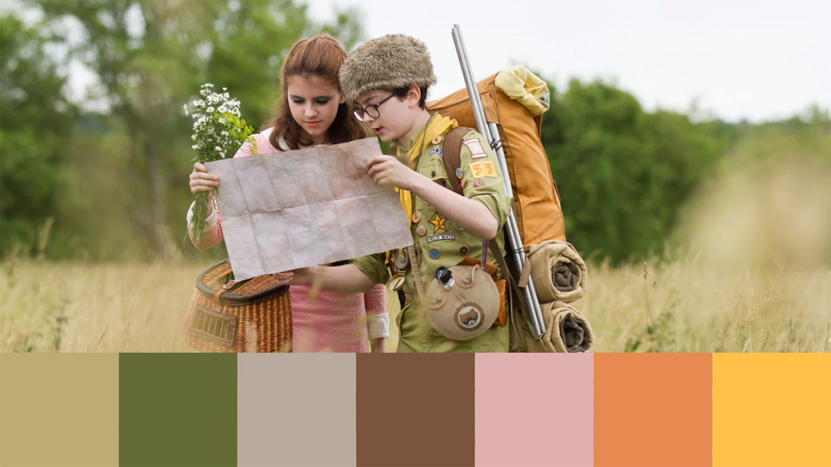 Tông màu sử dụng trong Moonrise Kingdom. Nguồn: Moonrise Kingdom Tông màu sử dụng trong Moonrise Kingdom. Nguồn: Moonrise Kingdom