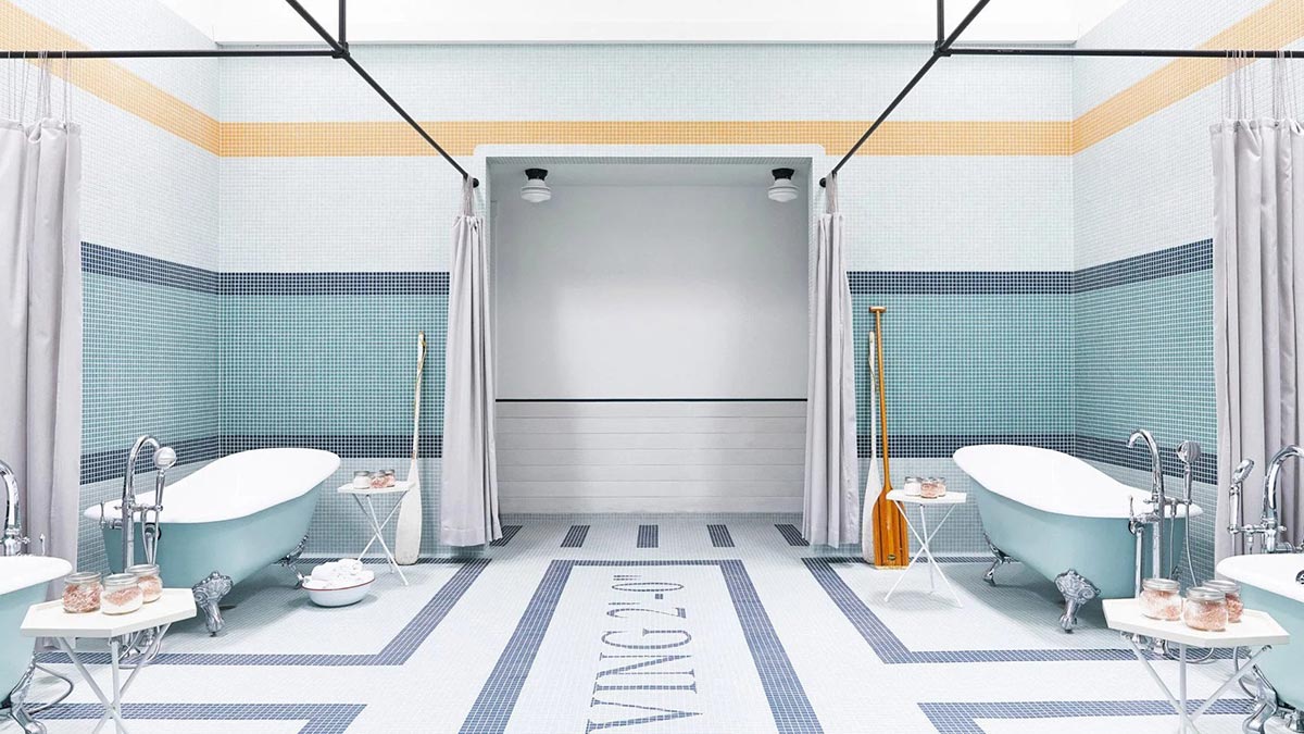 Nguyên tắc đối xứng trong phòng tắm. Nguồn: dezeen Nguyên tắc đối xứng trong phòng tắm. Nguồn: dezeen